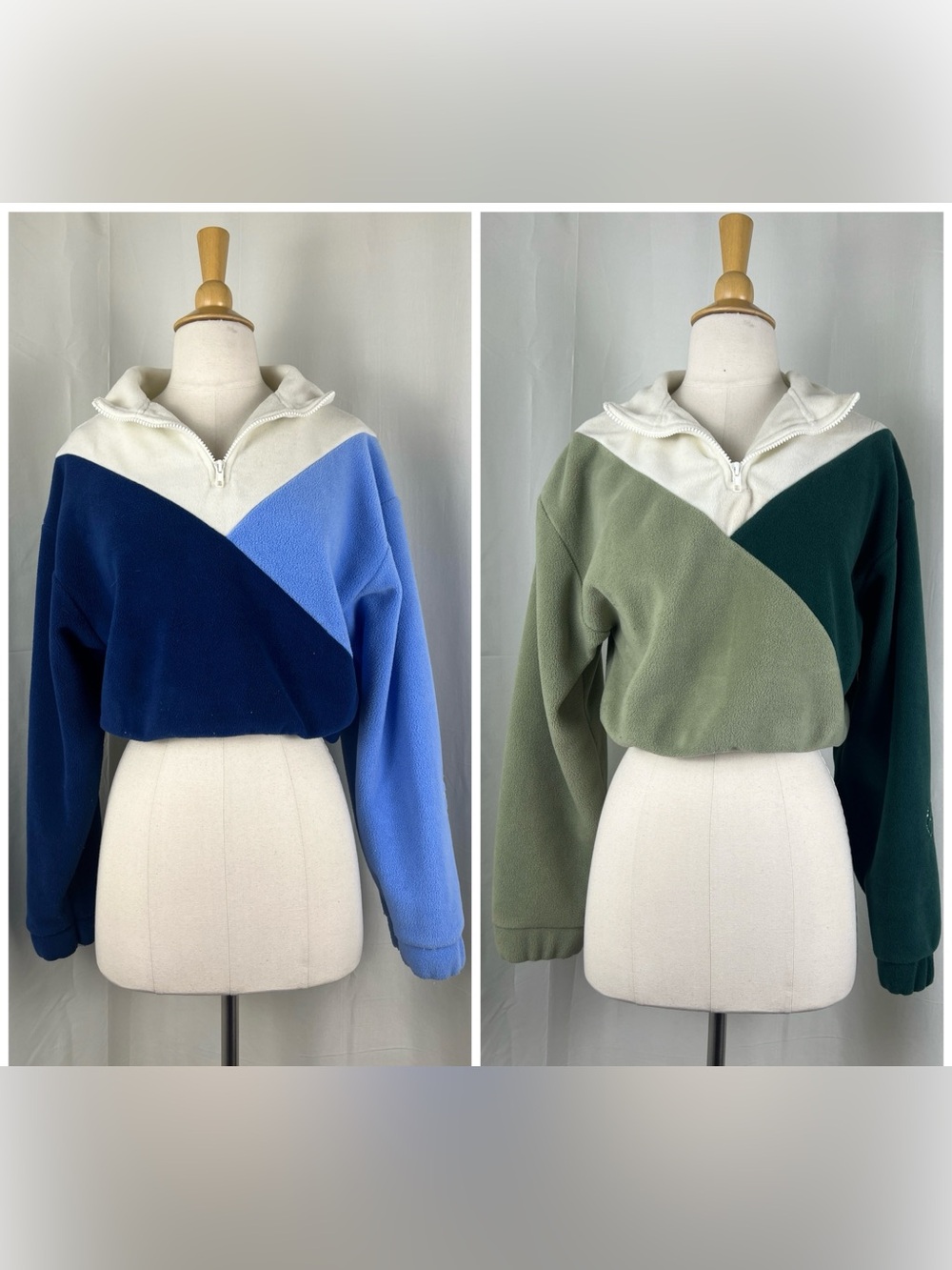Topshop Colorblock Cropped Half-Zip Sweater — Blue & Green Bundle, Quarter Zip